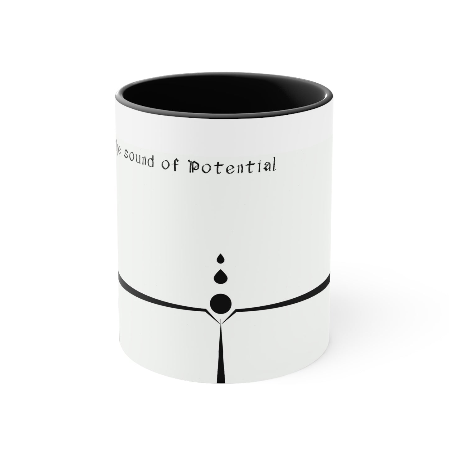 White Coffee Mug, Black Inside, with text Silence is the sound of potential